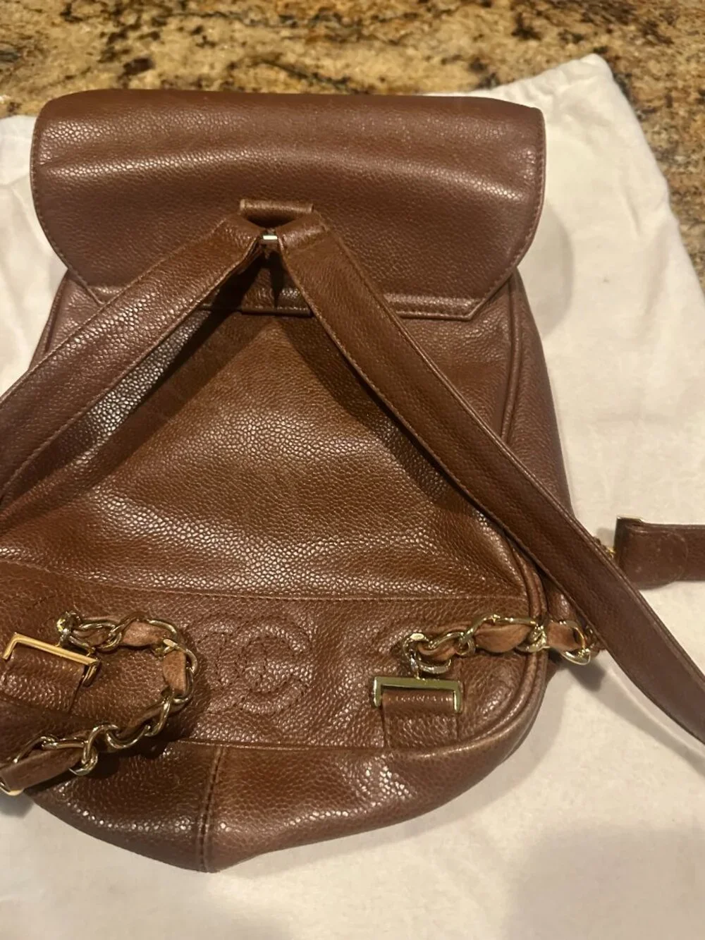 Chanel Vintage Tan Caviar CC Backpack